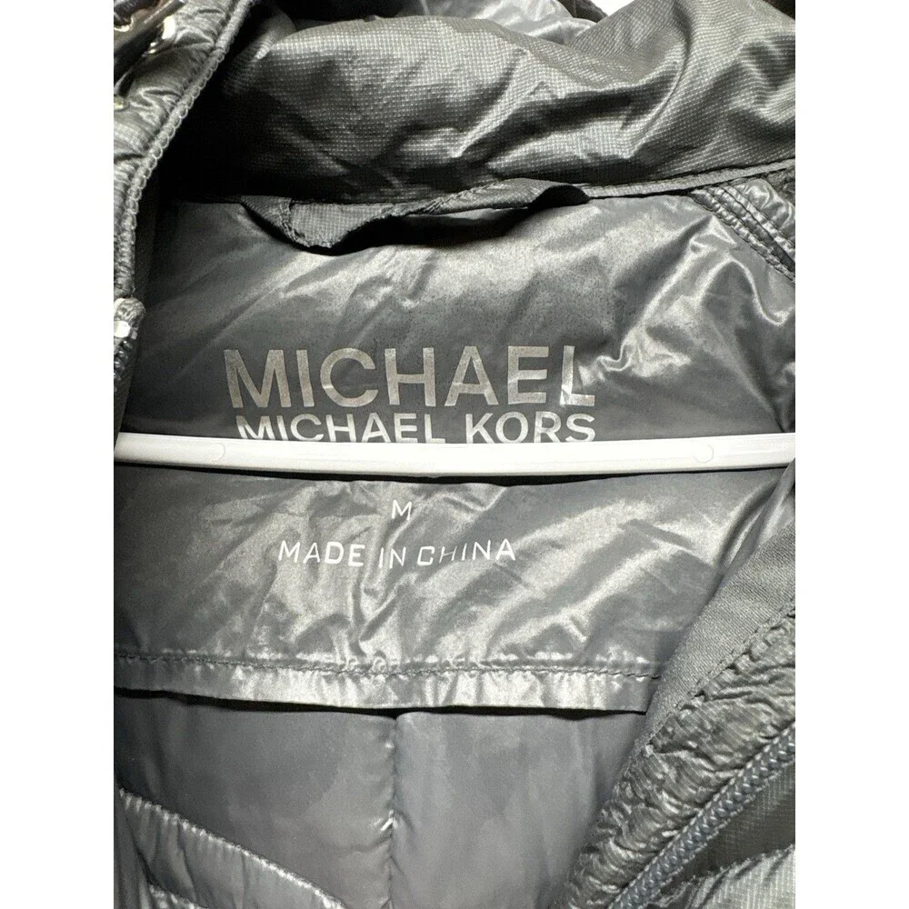 Michael Kors Mixed Media Down Jacket Gray Zip Thumbholes L